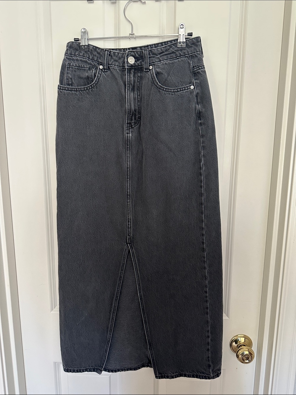 Mango Black Maxi Denim Skirt with Front Vent Size Small